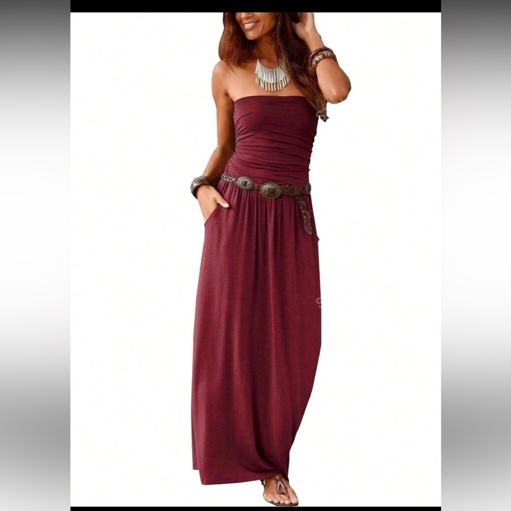 SHEIN Red Ruched Smocked Halter Maxi Dress